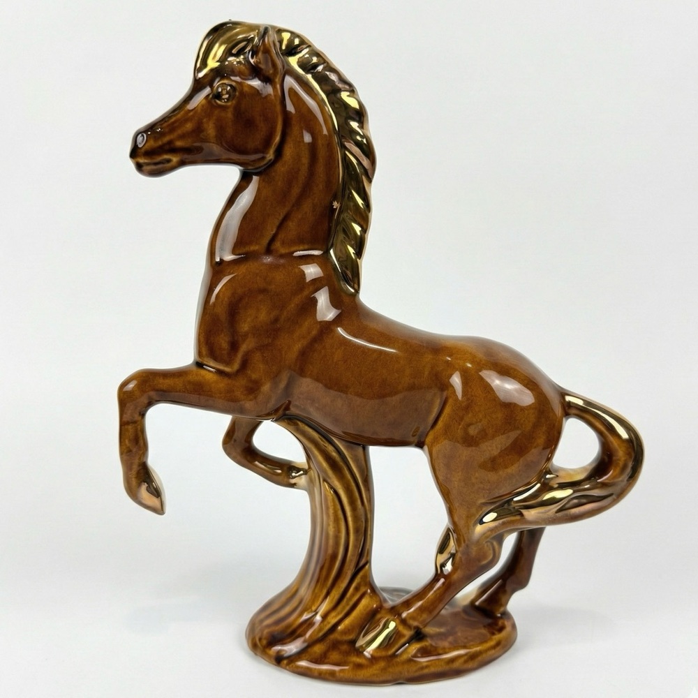 VTG 60s Mid Century California Pottery USA W40 Stallion Horse Statue Brown Gold